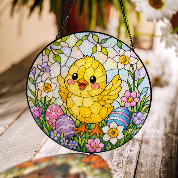 Window Hanging Easter Chick Stained Glass Suncatcher for Easter Decorating