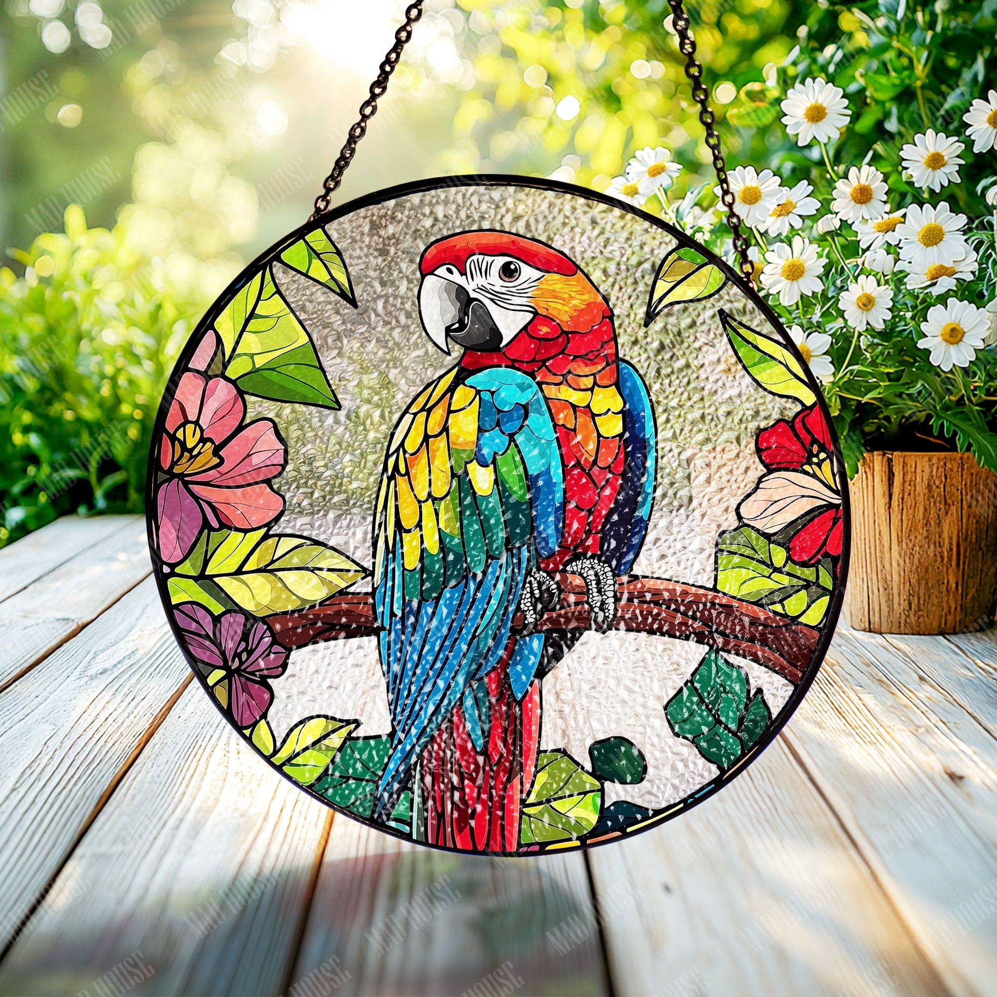 Image showcasing Window Hanging Glass Macaw Parrot, Car Decoration, Elegant Stained ...