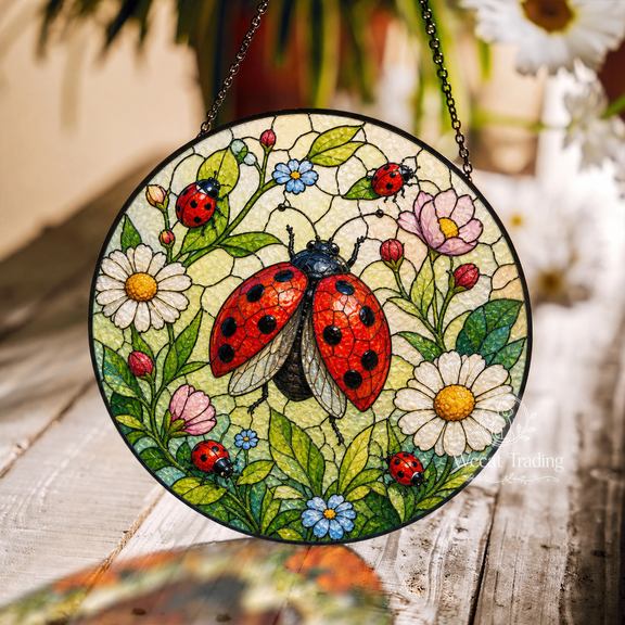 Window Hanging Ladybug Garden Glass Suncatcher for Sunny Windows Spring Gift