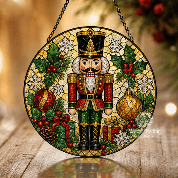 Window Hanging Nutcracker Stained Glass Style Sun Catcher for Christmas Gift Giving