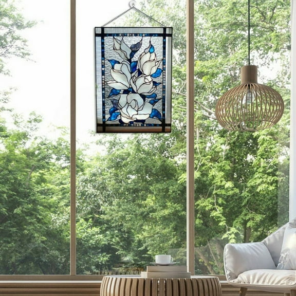 Window Home Pattern Decor Panel Hangings Glass Suncatcher Rectangle Stained W/ Chain Decoration Hangs, Valentines Day Decorations: Desktop Ornament