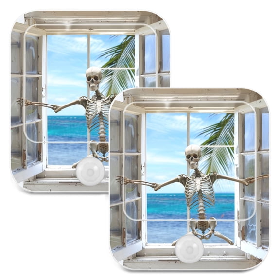 Window Human Skeleton 2 Pack LED Motion Sensor Night Light Plug into Wall Auto Dusk to Dawn Adjustable Brightness for Kids Bedroom Hallway Nursery Room