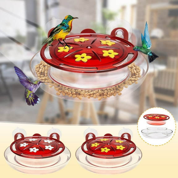 Window Hummingbird Feeder | Metal Frame Suction Cup Feeder | Round Design for Close-Up Birdwatching | Includes 3 Window Hooks | Durable Plastic & Metal Construction
