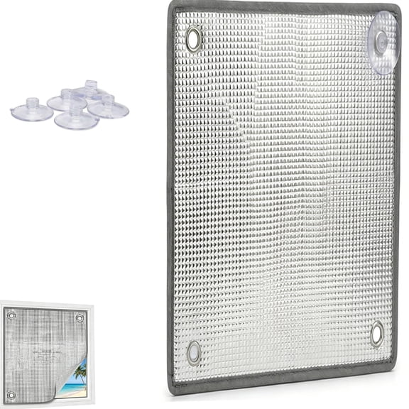 Window Insulation Film Aluminum Foil, Heat Control Thermal Barrier with Suction Cups, Sun Block Window Sticker, Sun Room Glass Visor, Privacy Window Tint for Home(Gray, 20x31in)