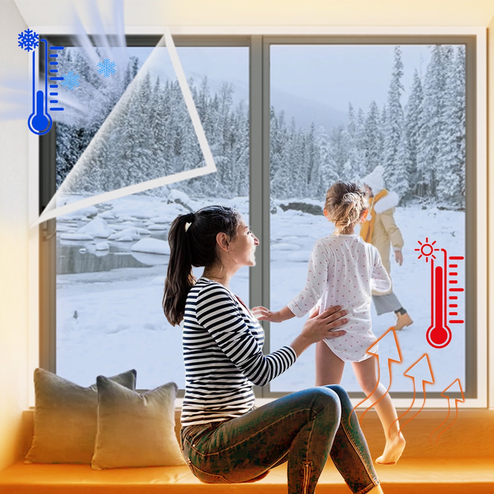 Window Insulation Kit 47inX63in for Winter Keep Cold Out Adjustable Cuttable Transparent Film 180 Thickness Easy to Open for Ventilation Reusable