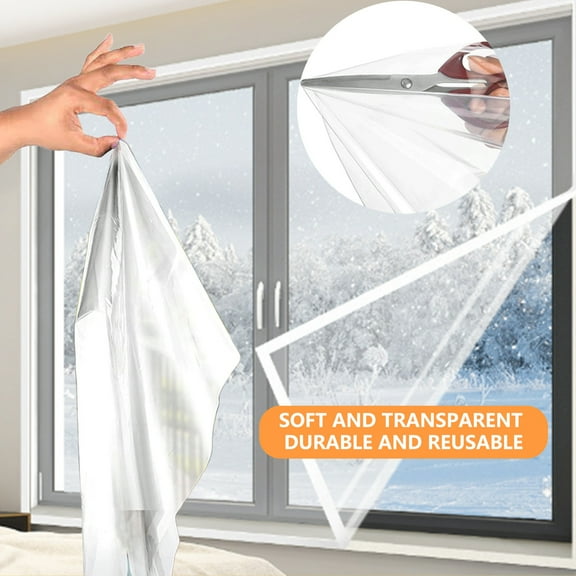 Window Insulation Kit - 47x63 Inches Clear Film with Adhesive Tape for Draft Proofing and Winter Heat Retention With Adhesive Tape, Cuttable Clear Film For Window Draft Proofing