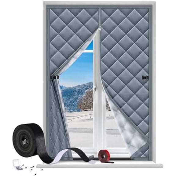 Window Insulation Kit for Winter 47"x63" Cold Weather Thermal Curtain with Reflective Aluminum Foil,3 Layer Heavy Cotton Insulated Window Blanket Zipper Opening with Fastener for Winter