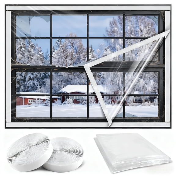 Window Insulation Kit for Winter, Cuttable Transparent Plastic Film with Adhesive Tape, Reusable Winterizing Cover for Thermal Insulation​(47 x 63inch)