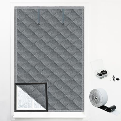 Window Insulation kit, 3-Layer Cotton Thermal Insulated Window Cover 47 Inch x 63 Inch Oxford Winter Window Covering Velcro Insulation Curtain for Cold Weather to Keep Warm (47X63inch)