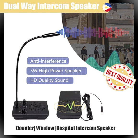 Window Intercom Dual Way Intercommunication Microphone Talk Through Glass Intercom Speaker System with Loud Outer Speaker for Bank Counter Office Ticket Booth Anti-Interference
