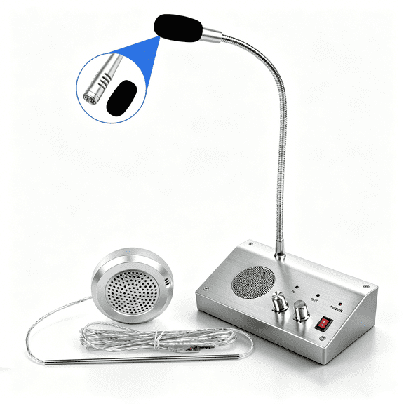 Window Intercom System with Dual-Way Anti-Interference microphone and speaker - Talk through glass intercom for Restaurant, Bank, Hospital, Office