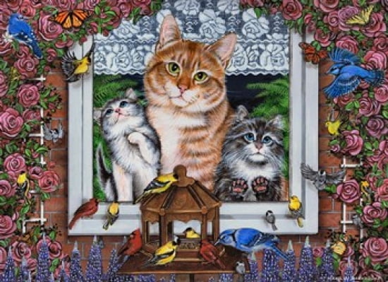 Window Kitties Horizontal Canvas Art - Marilyn Barkhouse (30 x 22)