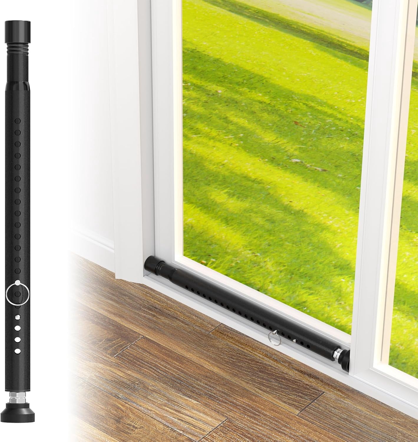 Window Locks & Sliding Door Security Bar, 2 Pack Adjustable Child Safety Lock for Up/Down/Horizontal Windows & Sliding Glass Doors from Inside, for Apartment & Patio (17-50 Inch)
