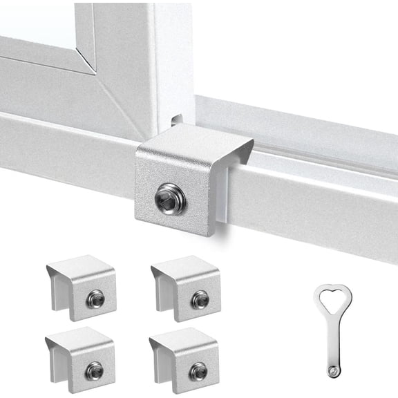 Window Locks for Up and Down Windows 4 Pack Window Stopper Sliding Window Lock for Vertical Horizontal Sliding Windows Doors with Key Aluminum Window Security Locks Child Proof(Silver Small)