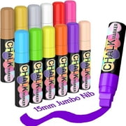 Window Markers for Car, 15mm Jumbo Liquid Chalk Markers, Washable & Wet Erase Chalk Pens for Blackboard, Chalkboard, Signs, Glass, Window, Graduation Celebration School (12 Neon Colors)