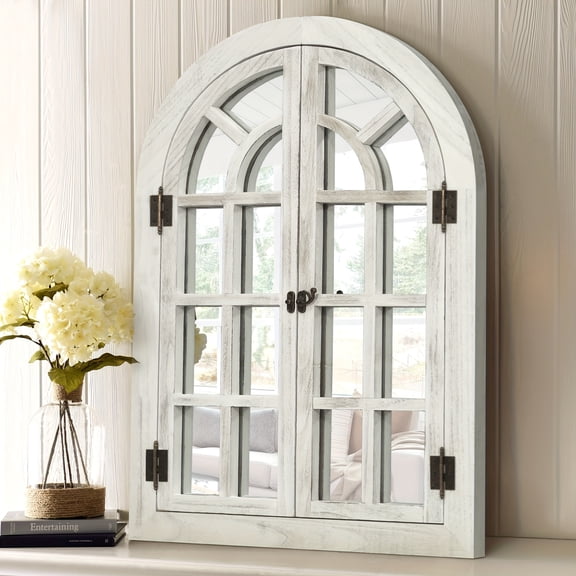 Window Mirrors for Wall Decor – Arched Wall Mirror Farmhouse Wall Decor Wood Frame Decorative Wall Mirrors Like Window for Bedroom, Living Room, Entrance, Dining Room