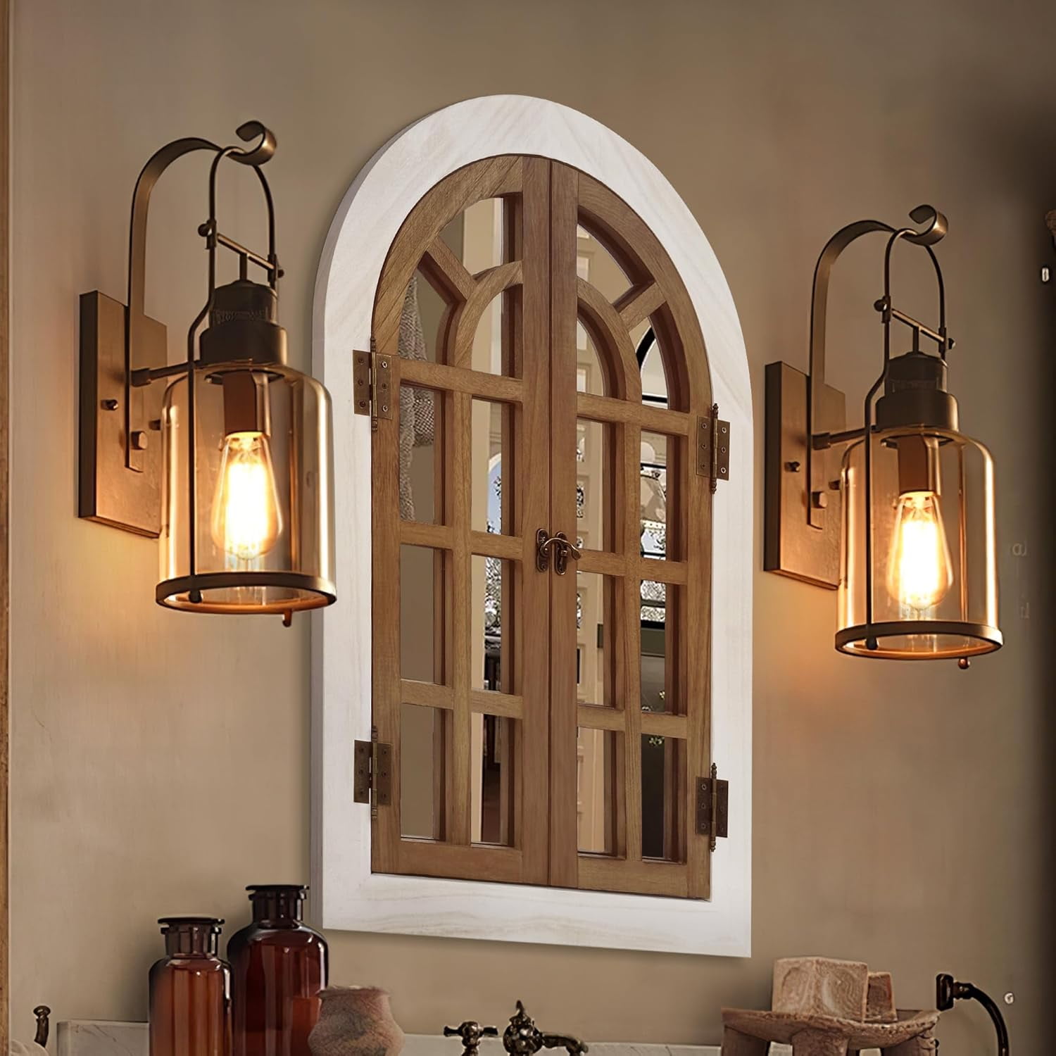Farmhouse Style Vanity Mirror, Colonial Maple, 42
