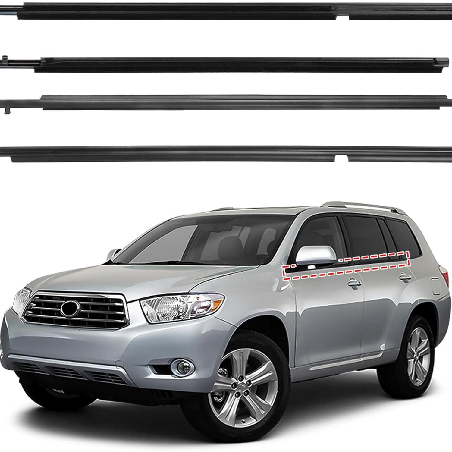 Window Molding Trim Seal for 2008-2010 Toyota Highlander,Black Outer Door Weather Stripping Window Seal Belt,Replace#75720-0E030 75710-0E030 75740-0E030 75730-0E030