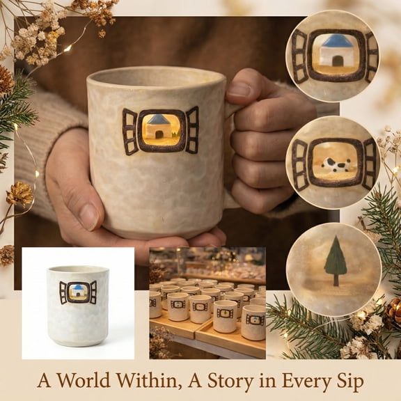 Window Mug Coffee Cup with Miniature World Scene Inside Unique 3D Ceramic Mug Creative Gift Novelty Drinkware Home Decor Tea Cup for Coffee Lovers A
