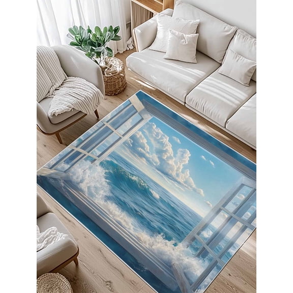 Window On The Ocean Area Rug for Bedroom 2.7x5 Ft Wave Cloud Super Soft fuzzy Throw Rug Non-Slip Fluffy Plush Indoor Floor Carpet for Living Room Nursery Home Decor