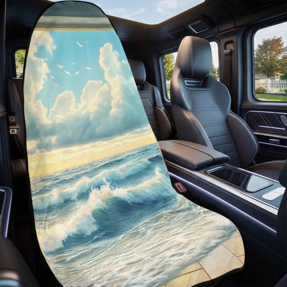 Window On The Ocean Car Seat Cover Towel 2 Pack, Wave Cloud Sweat Seat Protector Quick Dry Microfiber Towel Cover with Elastic Strap for Cars, SUVs, Trucks