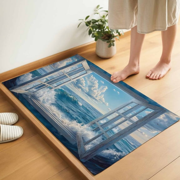 Window On The Ocean Door Mat 16x24 Inch Wave Cloud Entryway Rug with Non-Slip Rubber, Inside Floor Mats Front Door Rug Welcome Mat for Living Room Bathroom Bedroom Home Office