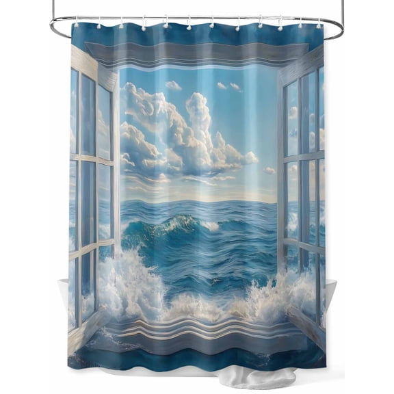 Window On The Ocean Shower Curtain, Wave Cloud Waterproof Shower Curtain Set with 12 Hooks Lightweight Washable Fabric Shower Curtains for Bathroom 48x72 Inches