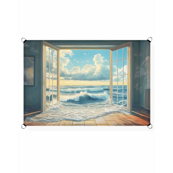 Window On The Ocean Sun Shade Sail 14'X18' Wave Cloud UV Block Outdoor Sail Shades Breathable Waterproof Rectangular Sunshade for Patio Garden Pool Pergola Porch
