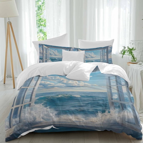 Window On The Ocean Twin Size Comforter Set, Wave Cloud Bedding for All Seasons, 4 Pcs Bed Set, 1 Quiltcover (68"x86") ,1Sheet(67"x116"), 2Pillowcases (30"x20")