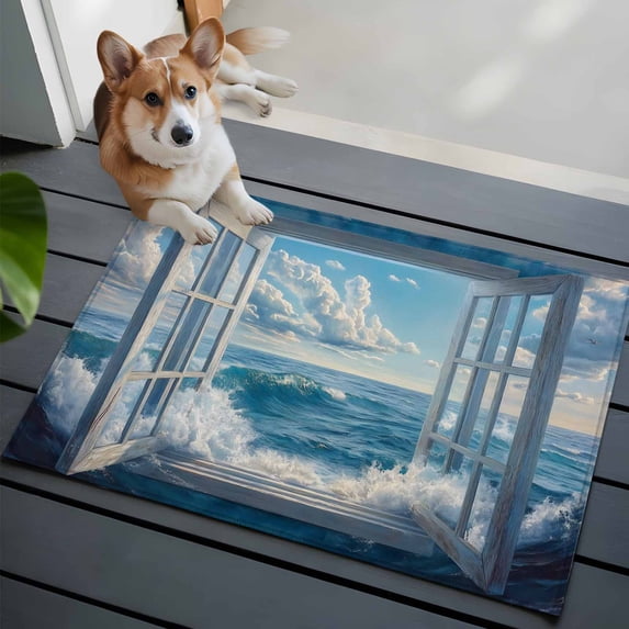 Window On The Ocean Washable Area Rug 2x3 111 Wave Cloud Low-Profile Area Rugs with Non Slip Backing Indoor Floor Carpet for Entrance Living Room Bedroom Home Office