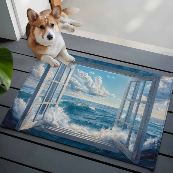 Window On The Ocean Washable Area Rug 2x3 111 Wave Cloud Low-Profile Area Rugs with Non Slip Backing Indoor Floor Carpet for Entrance Living Room Bedroom Home Office