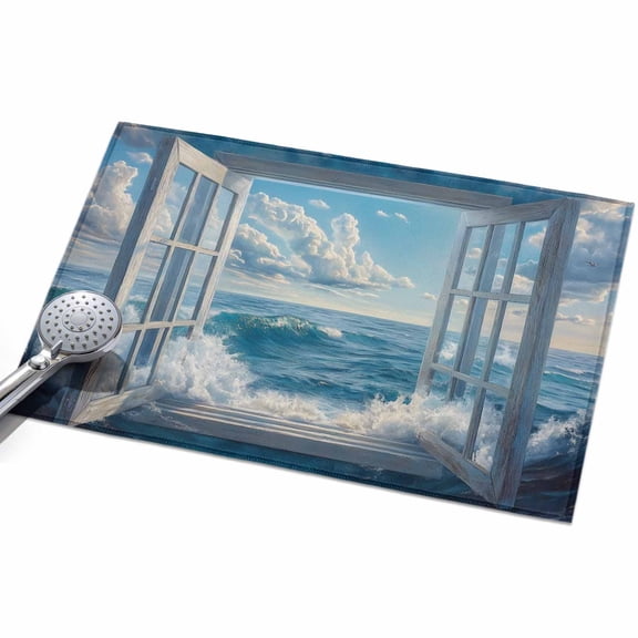 Window On The Ocean Area Rugs 2x3ft Wave Cloud Floor Rug Non Slip Low Pile Ultra Soft Throw Carpet for Entryway Indoor Entrance Kitchen Bathroom