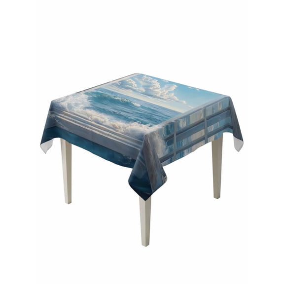 Window On The Ocean Table Cloth 54x54 Inch Square, Wave Cloud Waterproof Tablecloth Washable Table Cover for Party Picnic Dinner Decor
