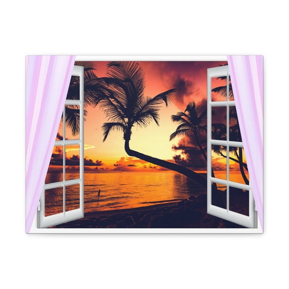 Window Open View Sea Sunset Sun In The Clouds Ocean Canvas Wall Art for Home Decor Ready-to-Hang