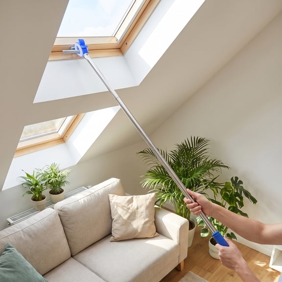 Window Opener Pole Telescopic with Hook Stainless Steel Window Opening Rod Multi Part Skylight Opener Pole Compatible with Blinds High Windows, Style 2