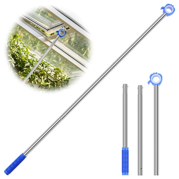 47" Stainless Steel Skylight Opener Pole with Hook, 3-Section Adjustable Window Opener Reach Stick for High Windows, Blinds & Roof Vents, Extension Pole for Loft Windows, No Ladder Required