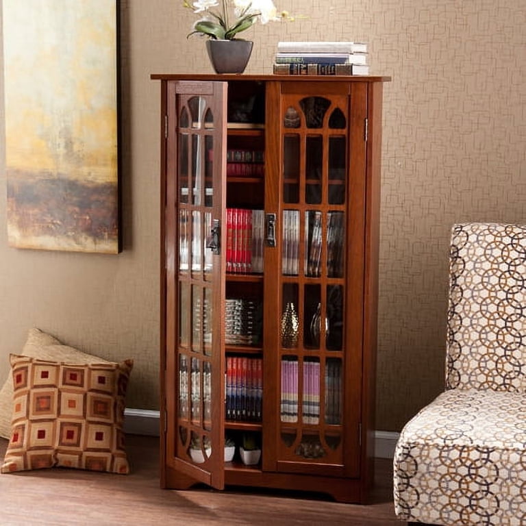 Walmart Oak Windowpane Glass Cabinet, Traditional Media Storage