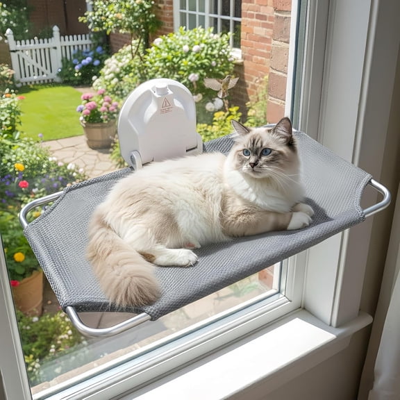 Window Perch for Small Window,Cordless  Window Hammock,Cats Seat for Windowsill,Foldable 's  Bed for Large Cats with Suction Visualization Pwerful Suction Cups