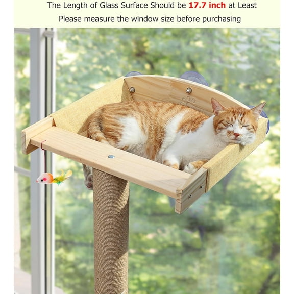 Window Perch with Tall Scratching Posts, Inside  Climbing Tree Hammock Mounted with Suction Cups for Sleeping Playing and Watching Birds