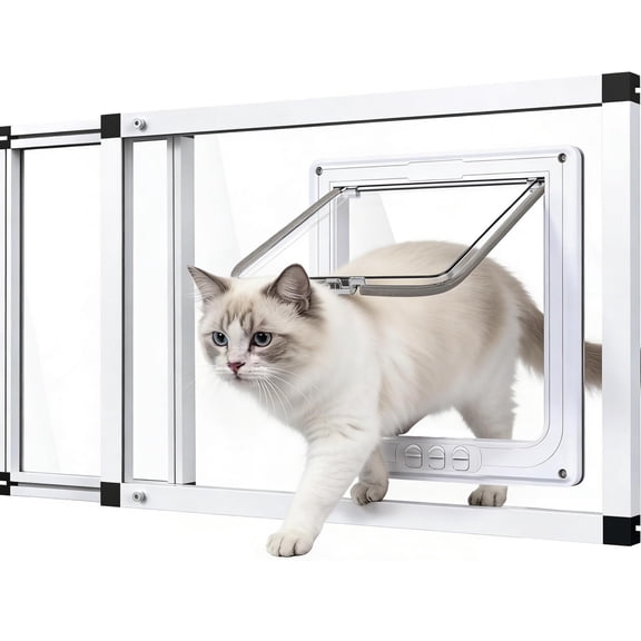 Window Pet Door Fit 22"-28.5" Window Adjustable Width Aluminum Frame