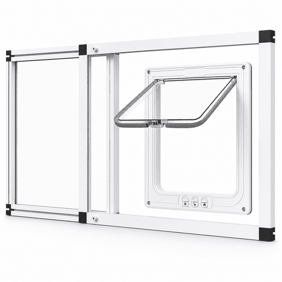 Window Pet Door Fit 32"-37" Window Adjustable Width Aluminum Frame