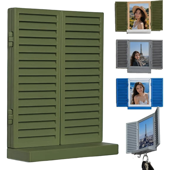 Window Photo & Key Holder, 3D Printed Photo Frame Key Holder Wall Mount, Decorative Frame Organizer With Open & Close Shutter Design For Travel Photos & Family Moments