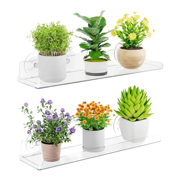 Window Plant Floating Shelves 14.6x3.6, 2 Pack Acrylic Suction Cup Shelf, Window Sill Extender for Indoor Succulent Plants, Micro Greens, Seed Starter Pots