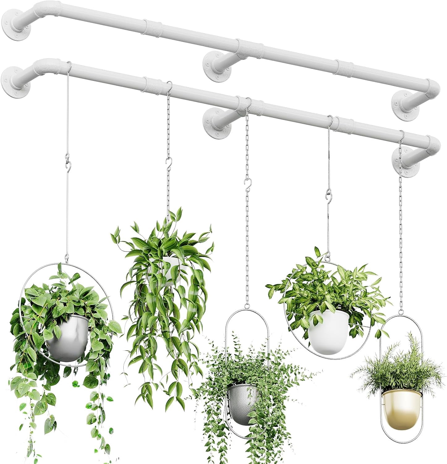 Window Plant Hanger Indoor 63in 2PCS Hanging Planters for Indoor Plants Hanging Plants Holder Hanging Rod Window Plant Shelves Wall Planters Pot/Chain/Plant Not Included (White)
