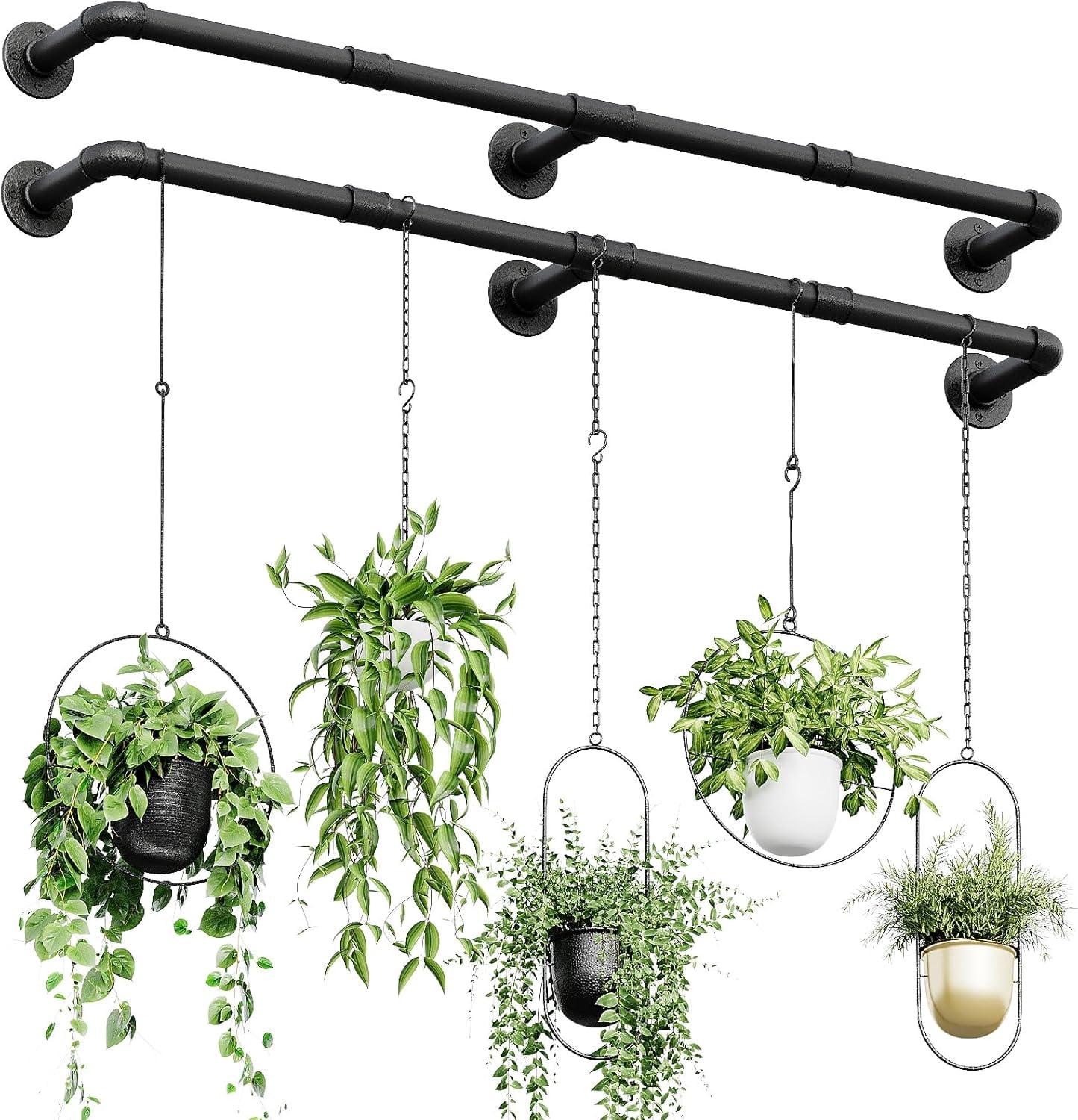 Window Plant Hanger Indoor 63in 2PCS Hanging Planters for Indoor Plants Hanging Plants Holder Hanging Rod Window Plant Shelves Wall Planters Pot/Chain/Plant Not Included (Black)