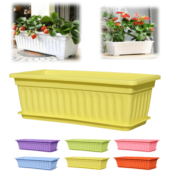 Window Planter Box for Indoor Outdoor Use, Rectangular Pots with Saucers Drainage Holes, Flower Window Box Vegetable Planter Windowsill Planters, Long Planters Box for Balconies & More - (Yellow)
