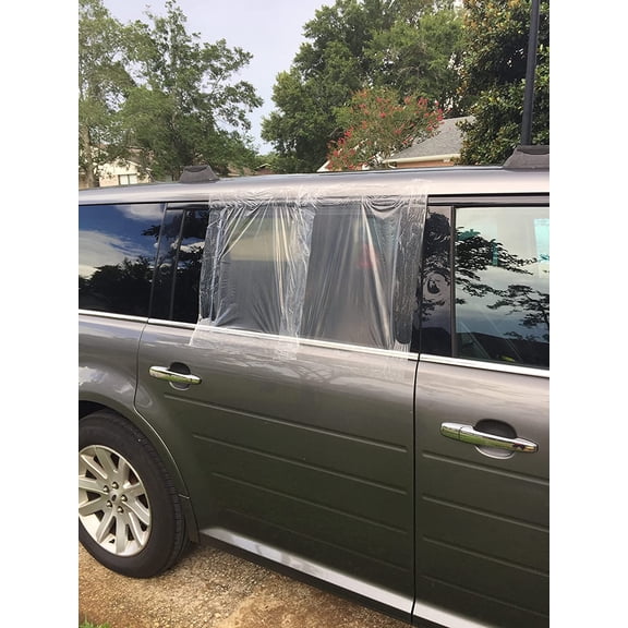 Window Plastic Film (FBA)  12 Feet XL Roll of Plastic for Windows  17.5 Inch Wide Car Tape for Broken Windows  Waterproof, No Sticky Residue  Easy DIY Installation
