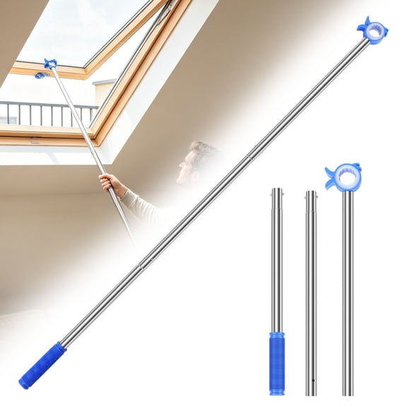 Window Pole Opener - 80-120cm Adjustable Stainless Steel Rod - Roof Window & Blind Opener with Handle