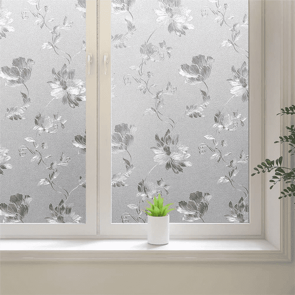 Window Privacy Film 17.7 x 78.7 Inches, Removable Frosted Glass Window Clings, Opaque Frosting Static Cling Window Sticker for Office Home Bathroom Door Window, Non-Adhesive