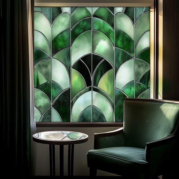 Window Privacy Film 19.7 x 19.7 Inch Removable Static Cling Tiffany Style Stained Glass Window Film Decorative Double-Sided Floral Window Clings for Home Office Living Room, Green2